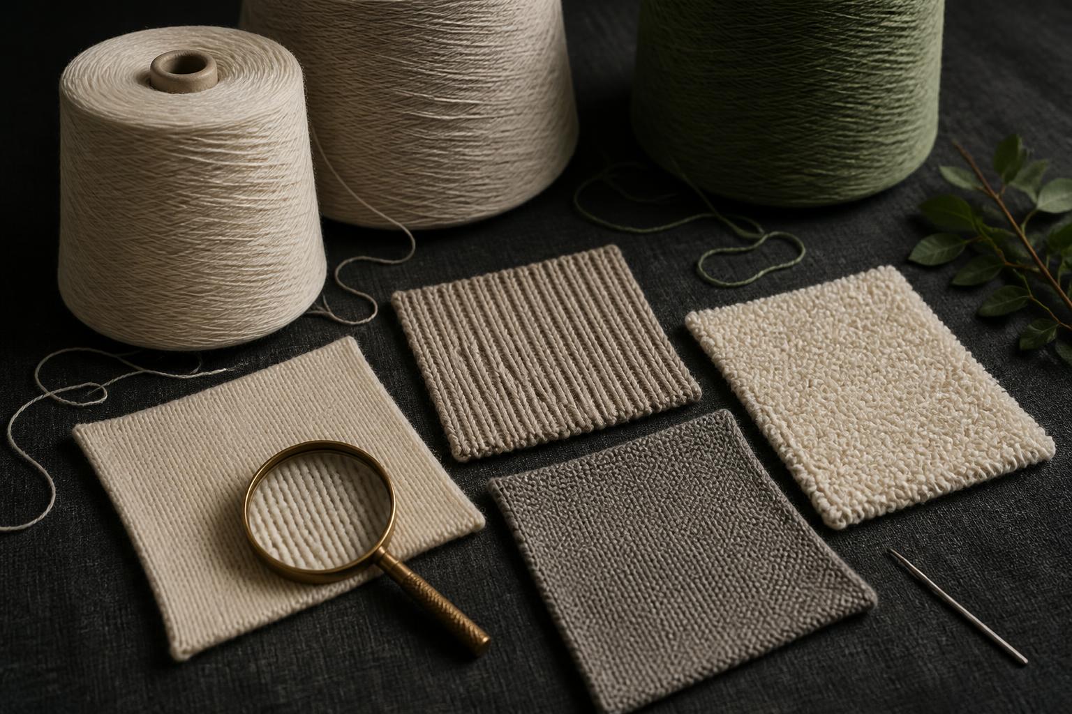 Textile engineer examining a knitted Merino swatch in the Apex fabric lab